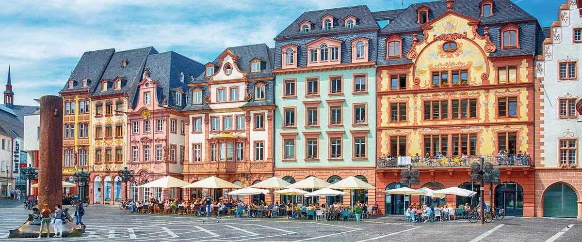 Colourful houses in the old town of Mainz, Germany